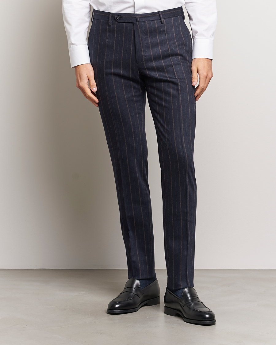 Homme | Pantalons | Incotex | Wool/Cashmere Stretch Pinstripe Trousers Navy