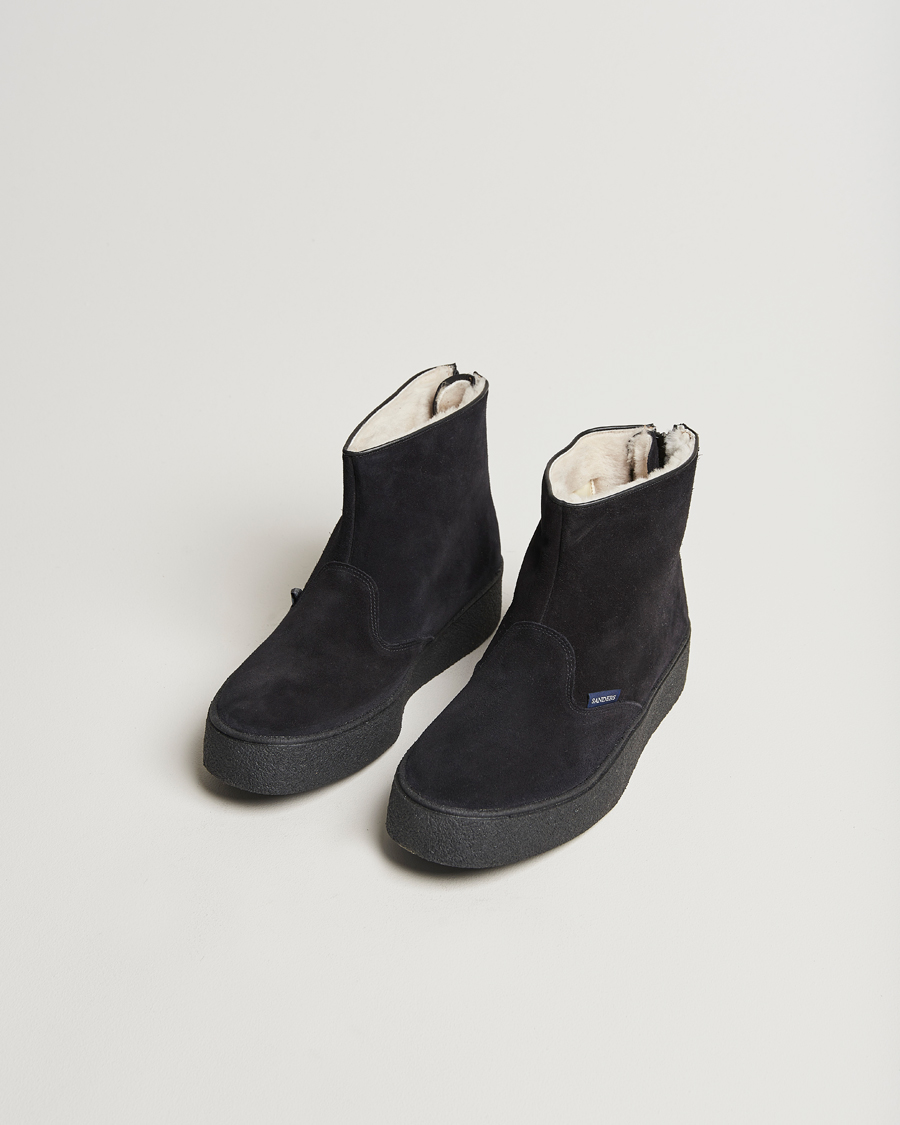 Homme | Bottes | Sanders | Sherling Lined Suede Curling Boot Black