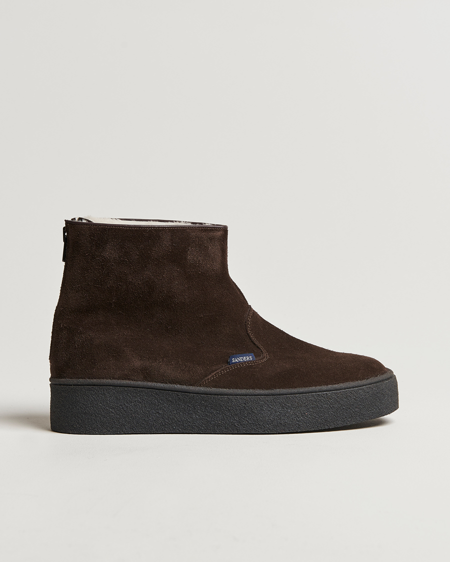 Homme | Bottes | Sanders | Sherling Lined Suede Curling Boot Chocolate