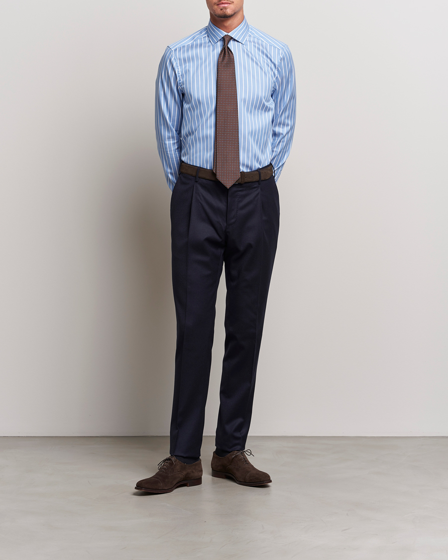 Homme | Chemises | Stenströms | Slimline Striped Cut Away Shirt Blue