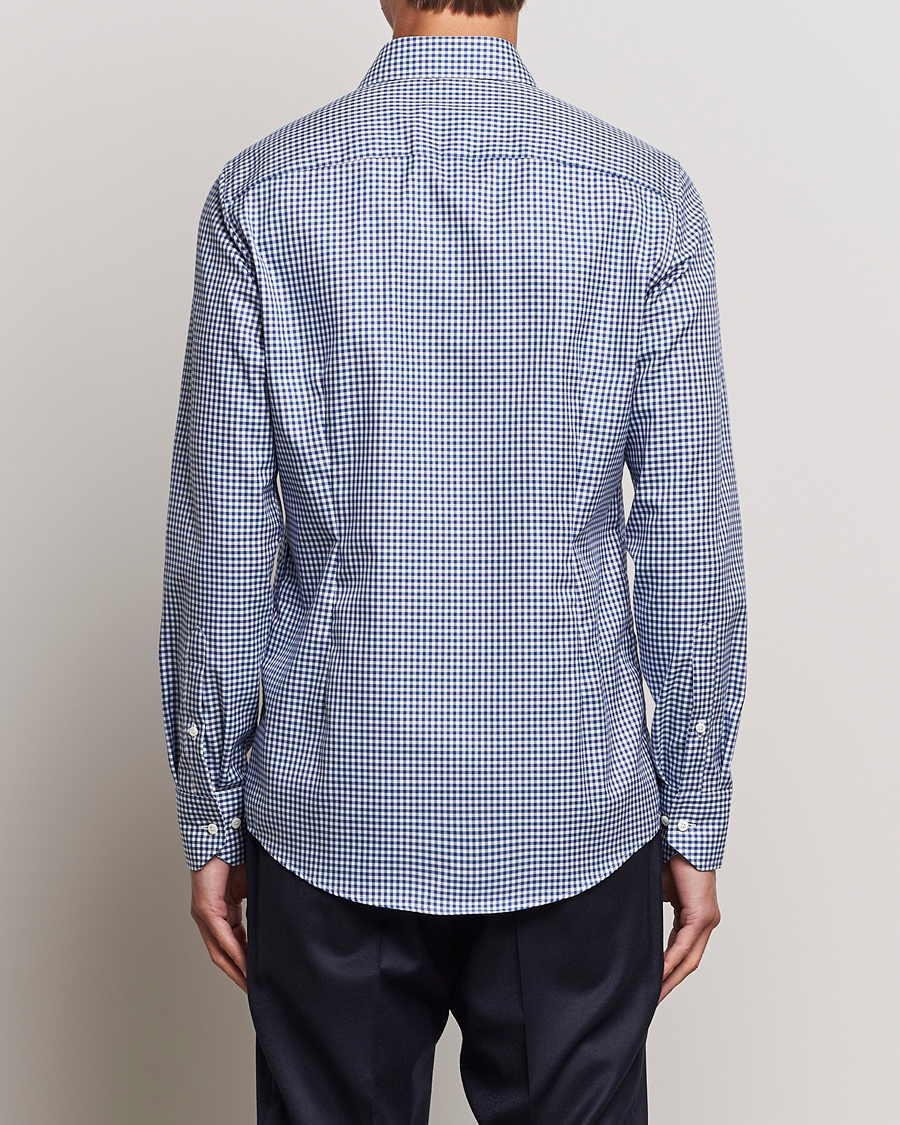 Homme | Chemises | Stenströms | Slimline Mini Check Cut Away Shirt Blue