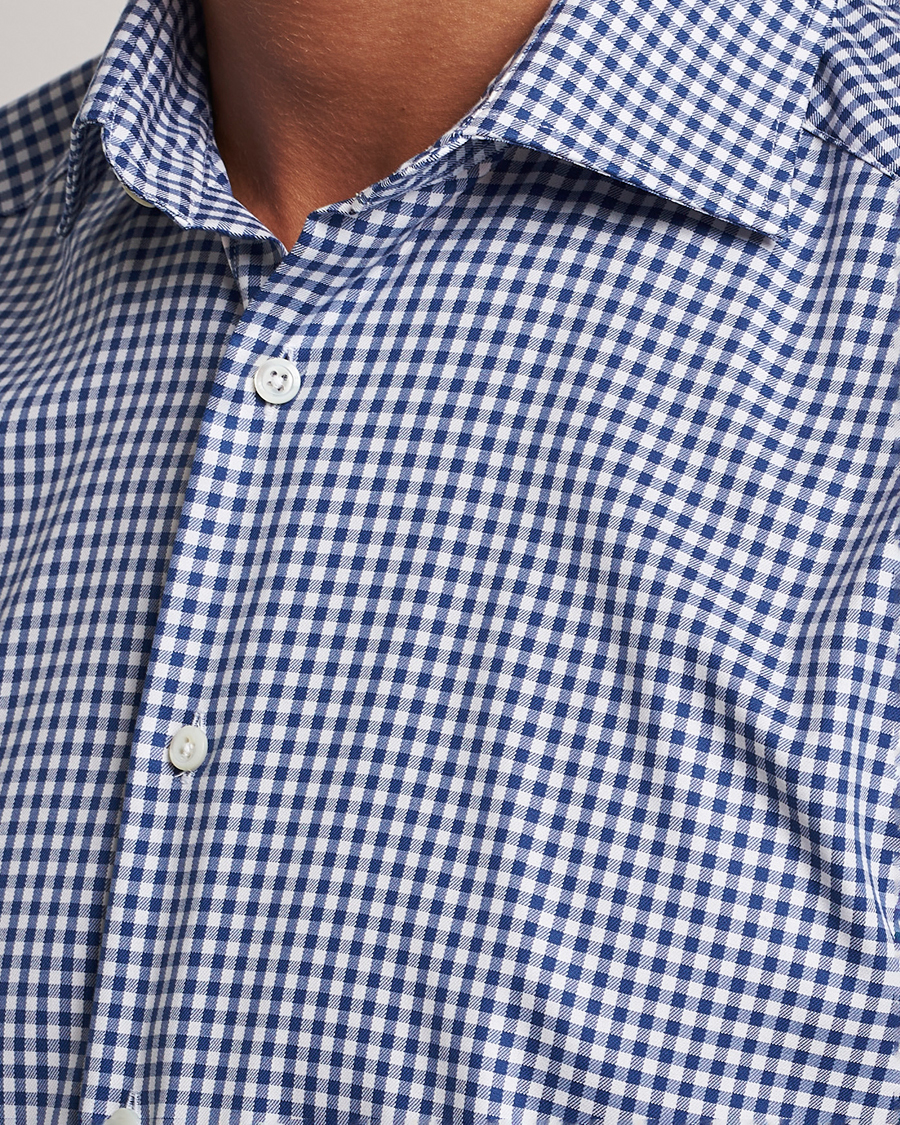 Homme | Chemises | Stenströms | Slimline Mini Check Cut Away Shirt Blue