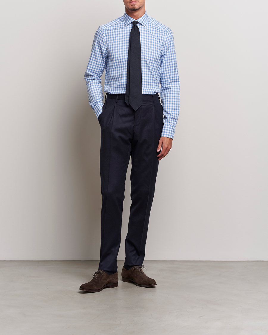 Homme | Chemises | Stenströms | Slimline Check Cut Away Shirt Light Blue
