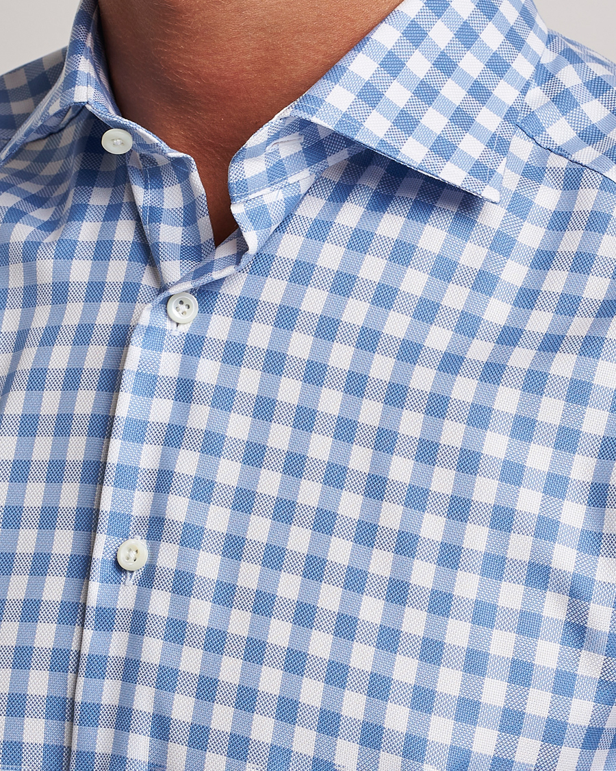 Homme | Chemises | Stenströms | Slimline Check Cut Away Shirt Light Blue