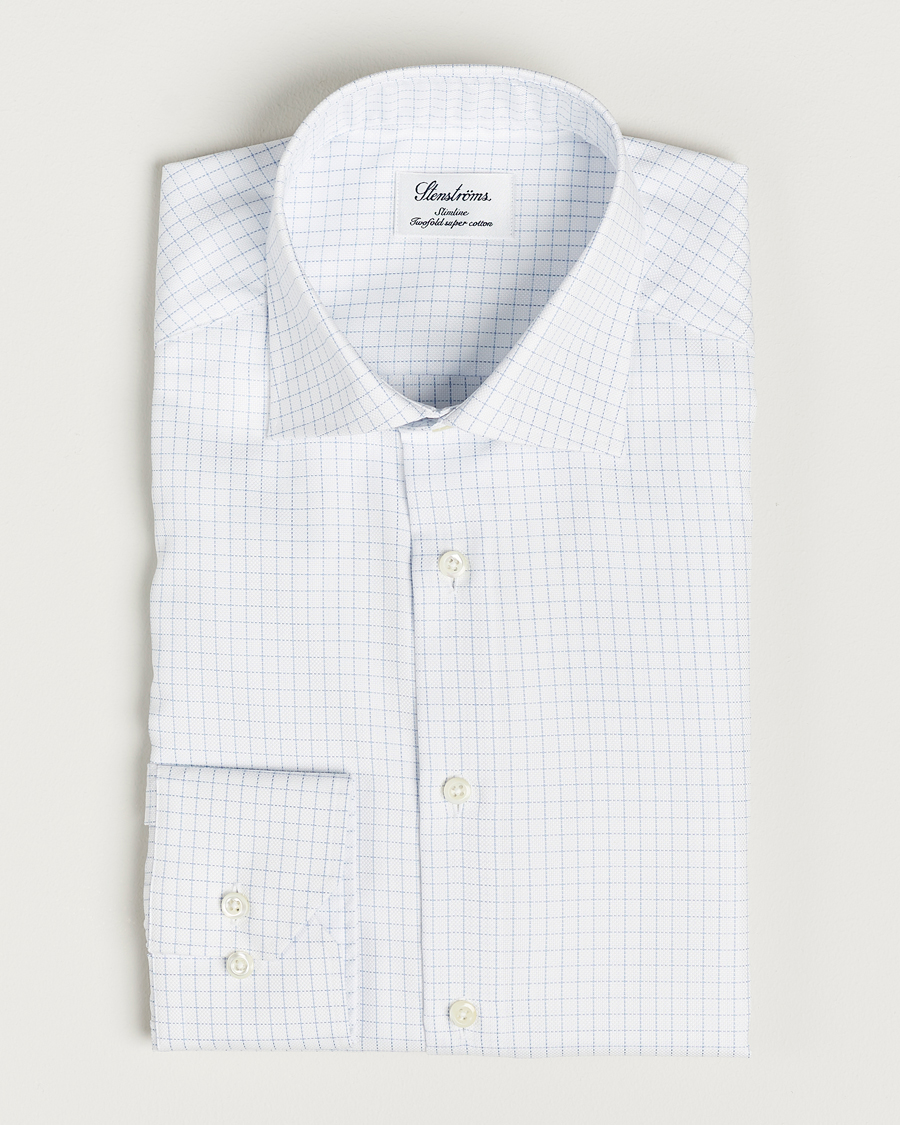 Homme | Chemises | Stenströms | Slimline Thin Check Cut Away Shirt White