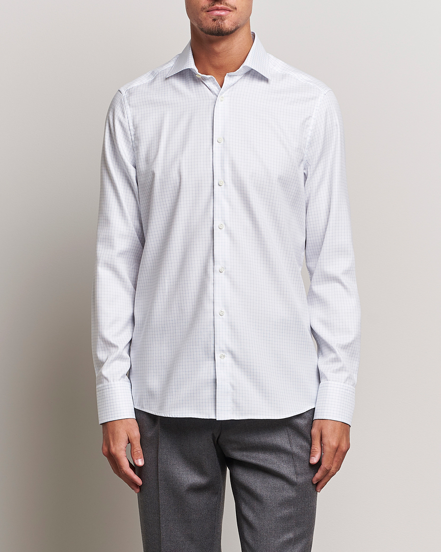 Homme | Chemises | Stenströms | Slimline Thin Check Cut Away Shirt White
