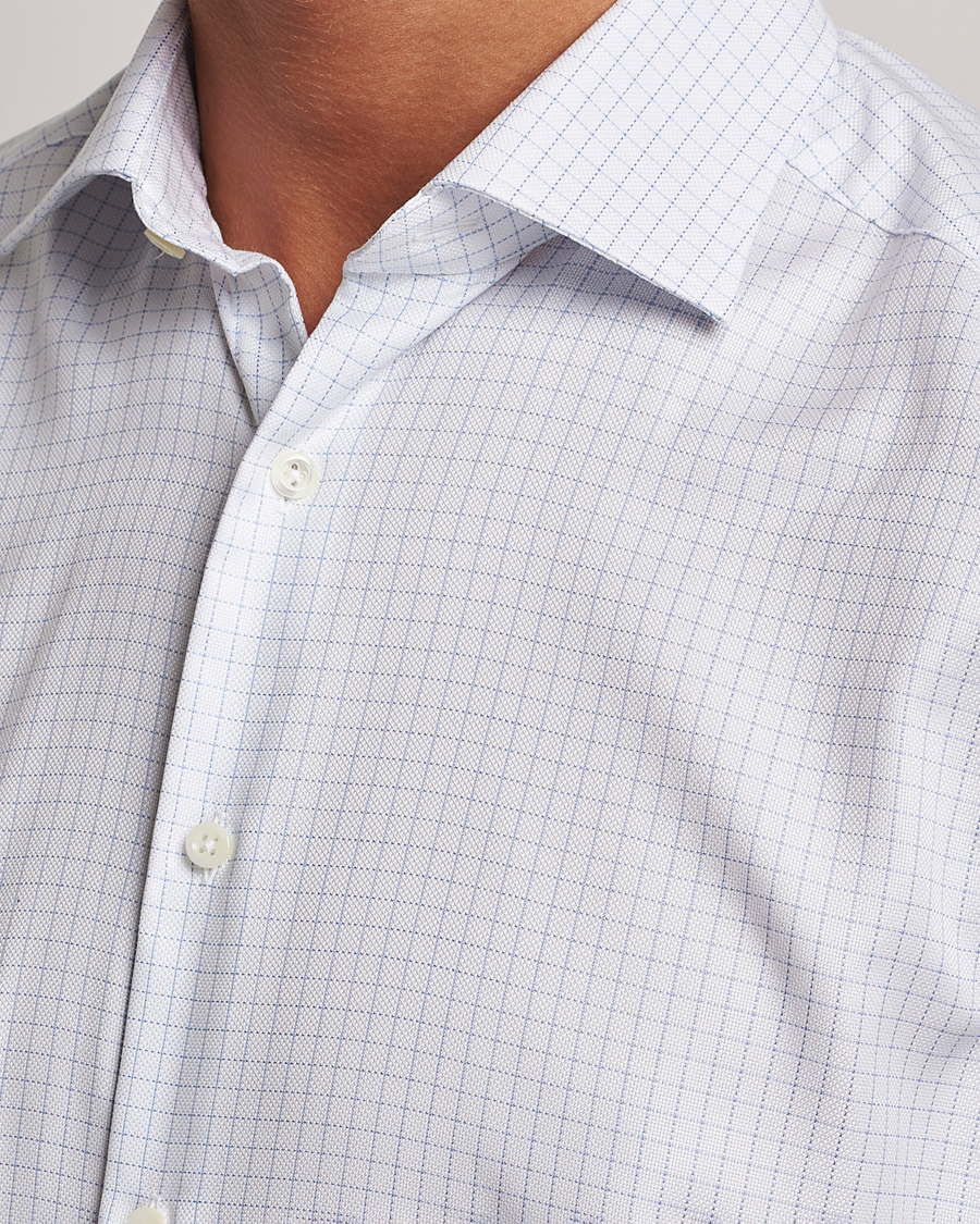 Homme | Chemises | Stenströms | Slimline Thin Check Cut Away Shirt White