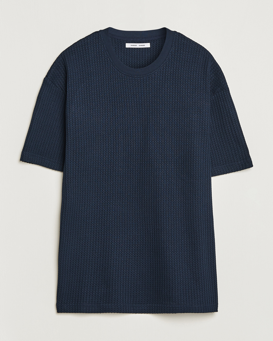 Homme | T-shirts | Samsøe Samsøe | Samsøe & Samsøe Dino Waffle Knitted Crew Neck T-Shirt Salute Navy