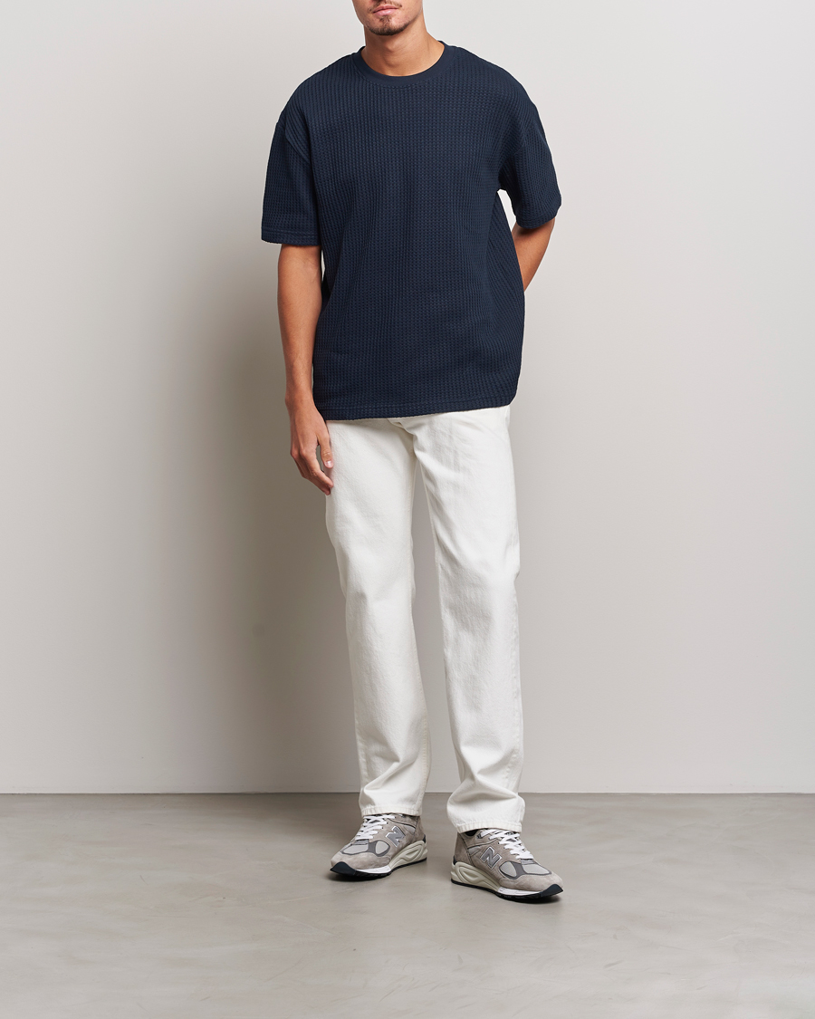 Homme | T-shirts | Samsøe Samsøe | Samsøe & Samsøe Dino Waffle Knitted Crew Neck T-Shirt Salute Navy