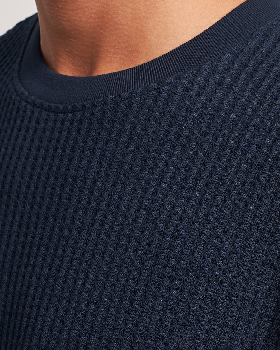 Homme | T-shirts | Samsøe Samsøe | Samsøe & Samsøe Dino Waffle Knitted Crew Neck T-Shirt Salute Navy