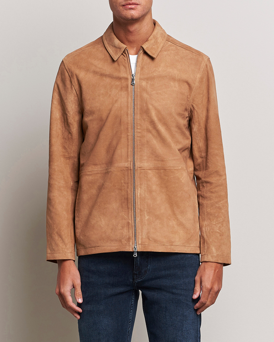 Homme | Manteaux Et Vestes | J.Lindeberg | Jonah Suede Zip Overshirt Chipmunk
