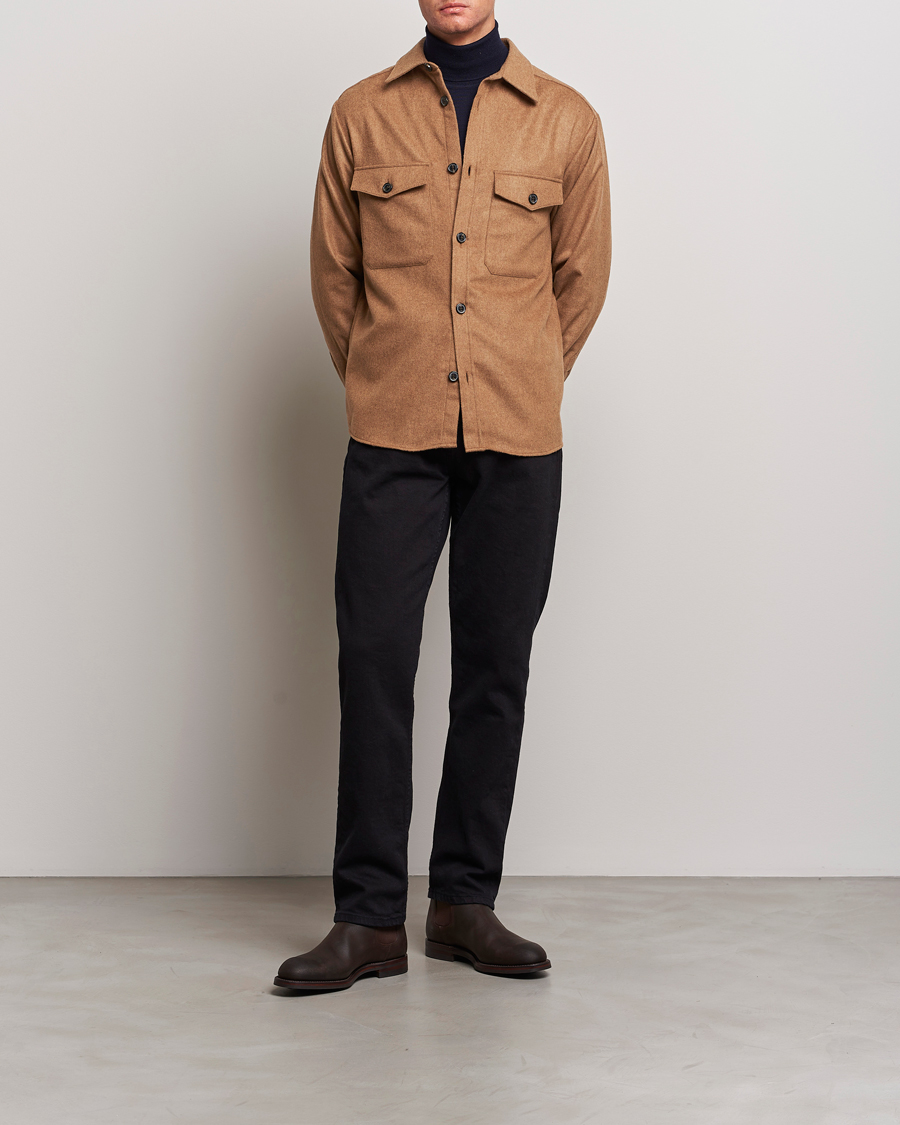 Homme | Chemises | J.Lindeberg | Flat Wool Overshirt Chipmunk