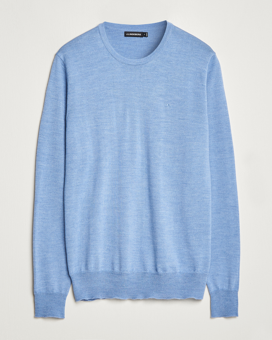Homme | Pulls Et Tricots | J.Lindeberg | Lyle True Merino Crew Neck Pullover Washed Denim Blue