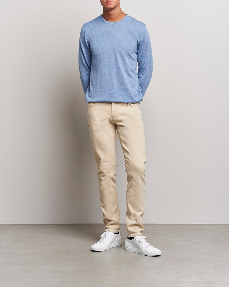 Homme | Pulls Et Tricots | J.Lindeberg | Lyle True Merino Crew Neck Pullover Washed Denim Blue