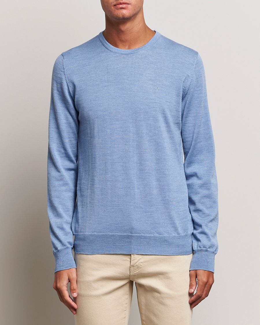 Homme | Pulls Et Tricots | J.Lindeberg | Lyle True Merino Crew Neck Pullover Washed Denim Blue