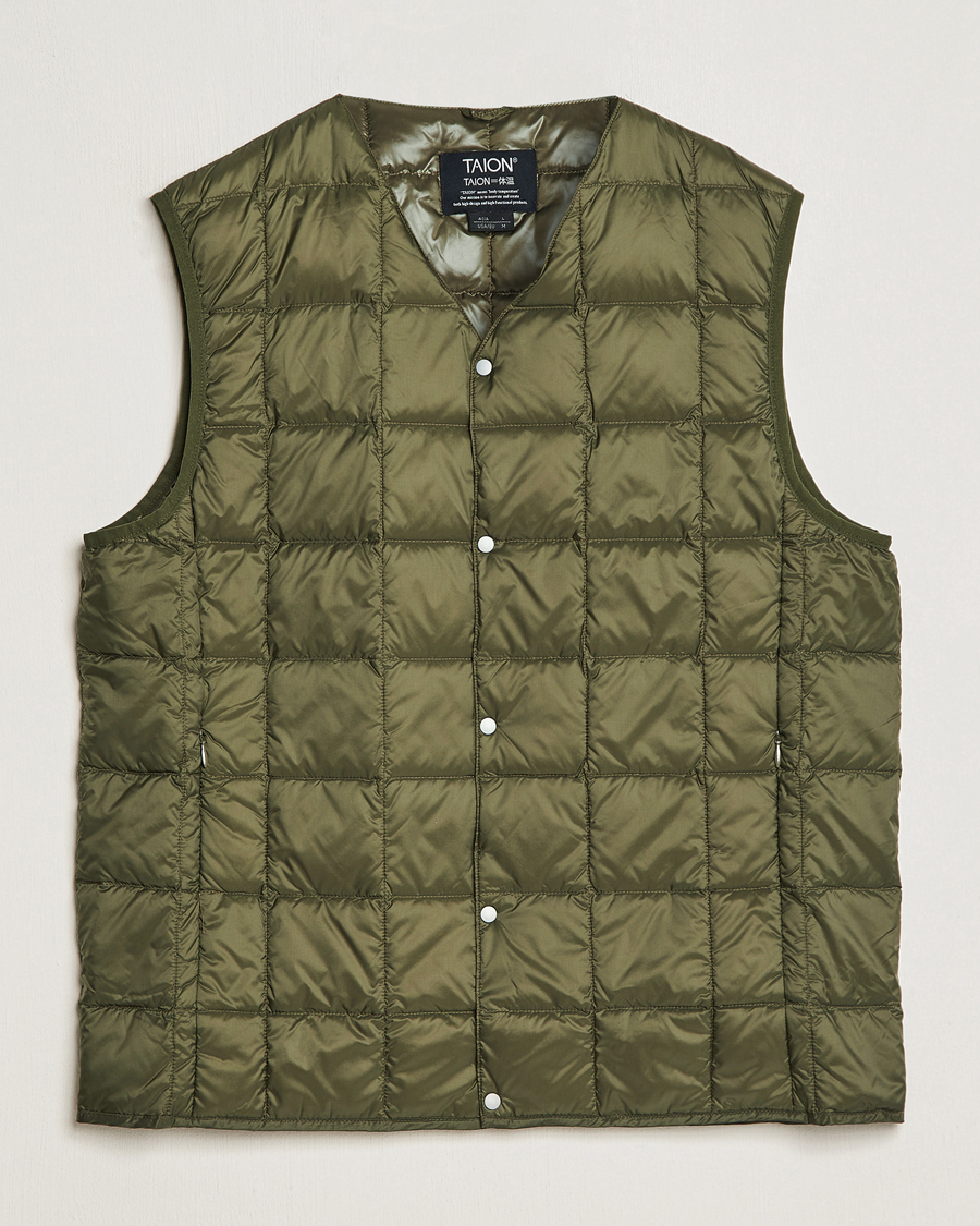 Homme | Manteaux Et Vestes | TAION | V-Neck Lightweight Down Vest Dark Olive