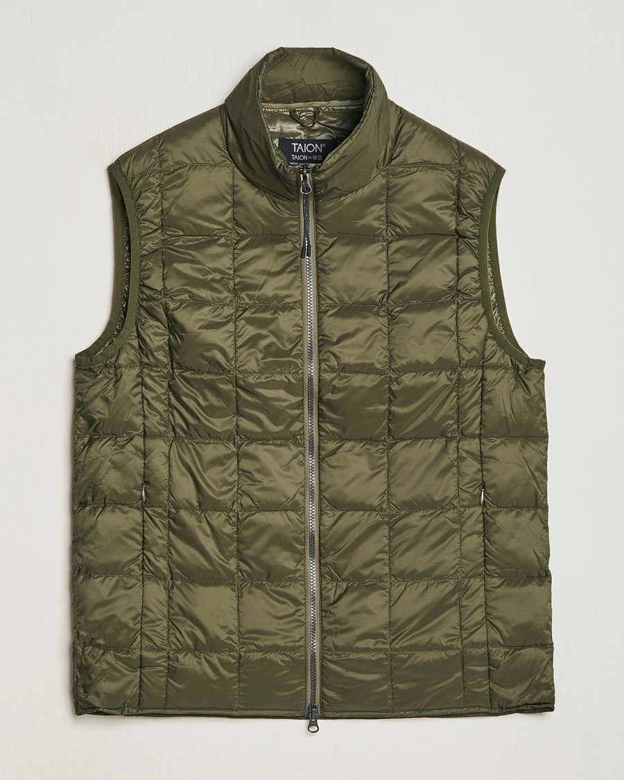Homme | Manteaux Et Vestes | TAION | High Neck Full Zip Lightweight Down Vest Dark Olive