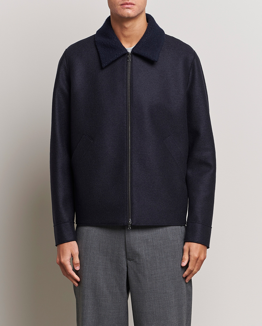 Homme | Manteaux Et Vestes | Harris Wharf London | Pressed Wool Boucle Golf Jacket Navy