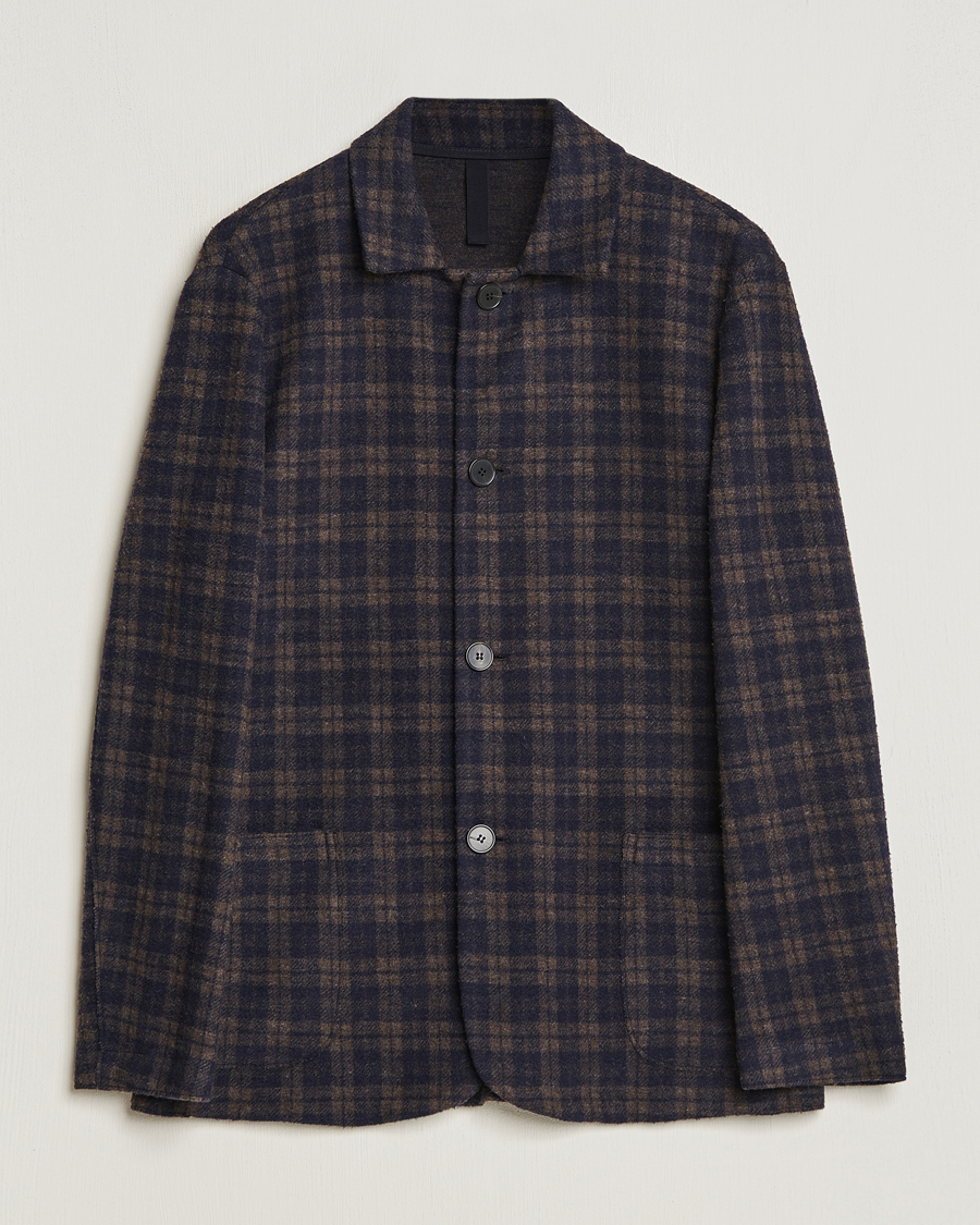 Homme | Blazers | Harris Wharf London | Dropped Shoulder Checked Jacket Navy/Brown