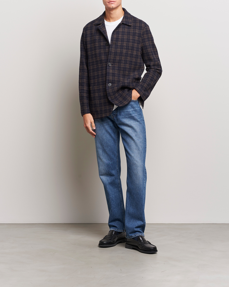Homme | Blazers | Harris Wharf London | Dropped Shoulder Checked Jacket Navy/Brown