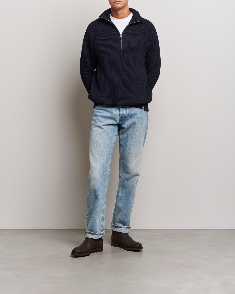 Homme | Pulls Et Tricots | Peregrine | Ford Knitted Wool Half Zip Navy