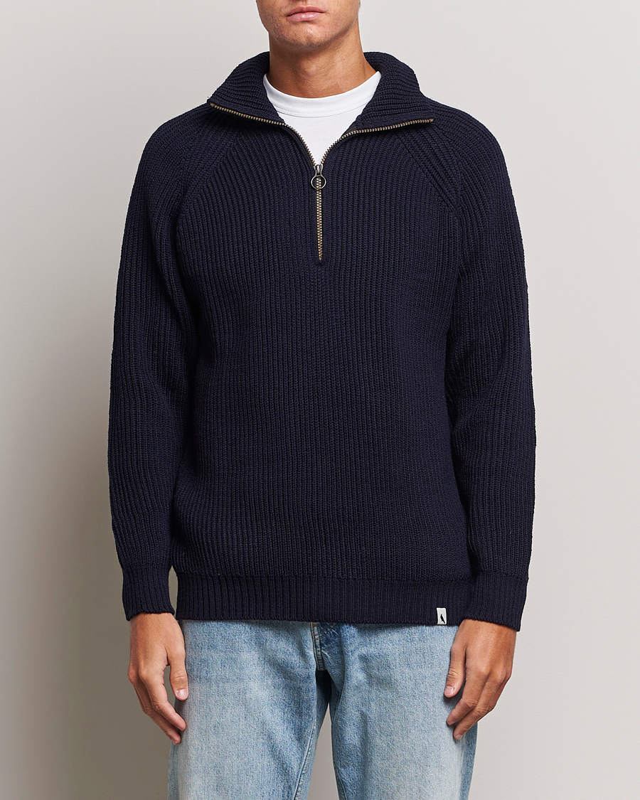 Homme | Pulls Et Tricots | Peregrine | Ford Knitted Wool Half Zip Navy