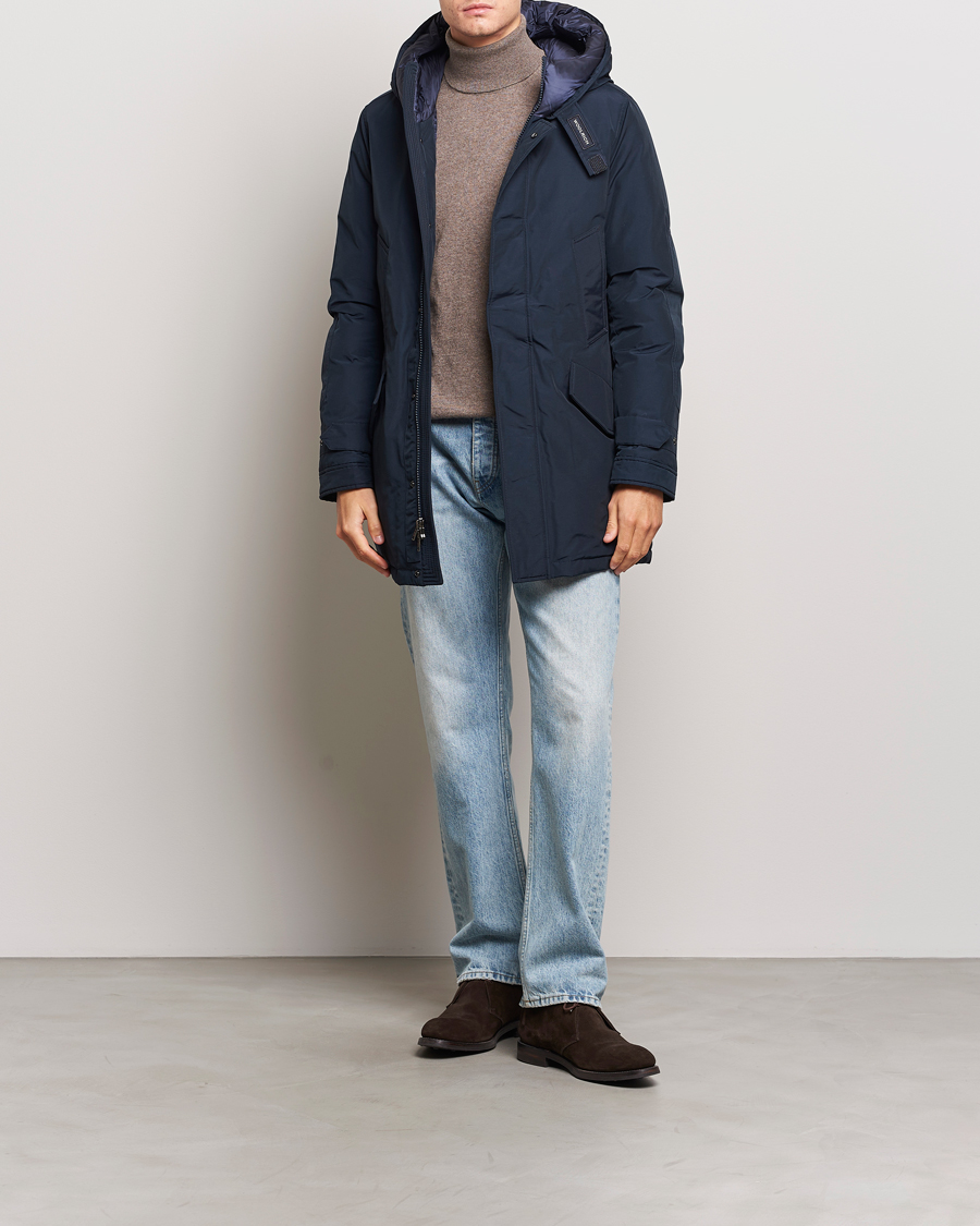 Homme | Manteaux Et Vestes | Woolrich | Polar High Collar Parka Melton Blue