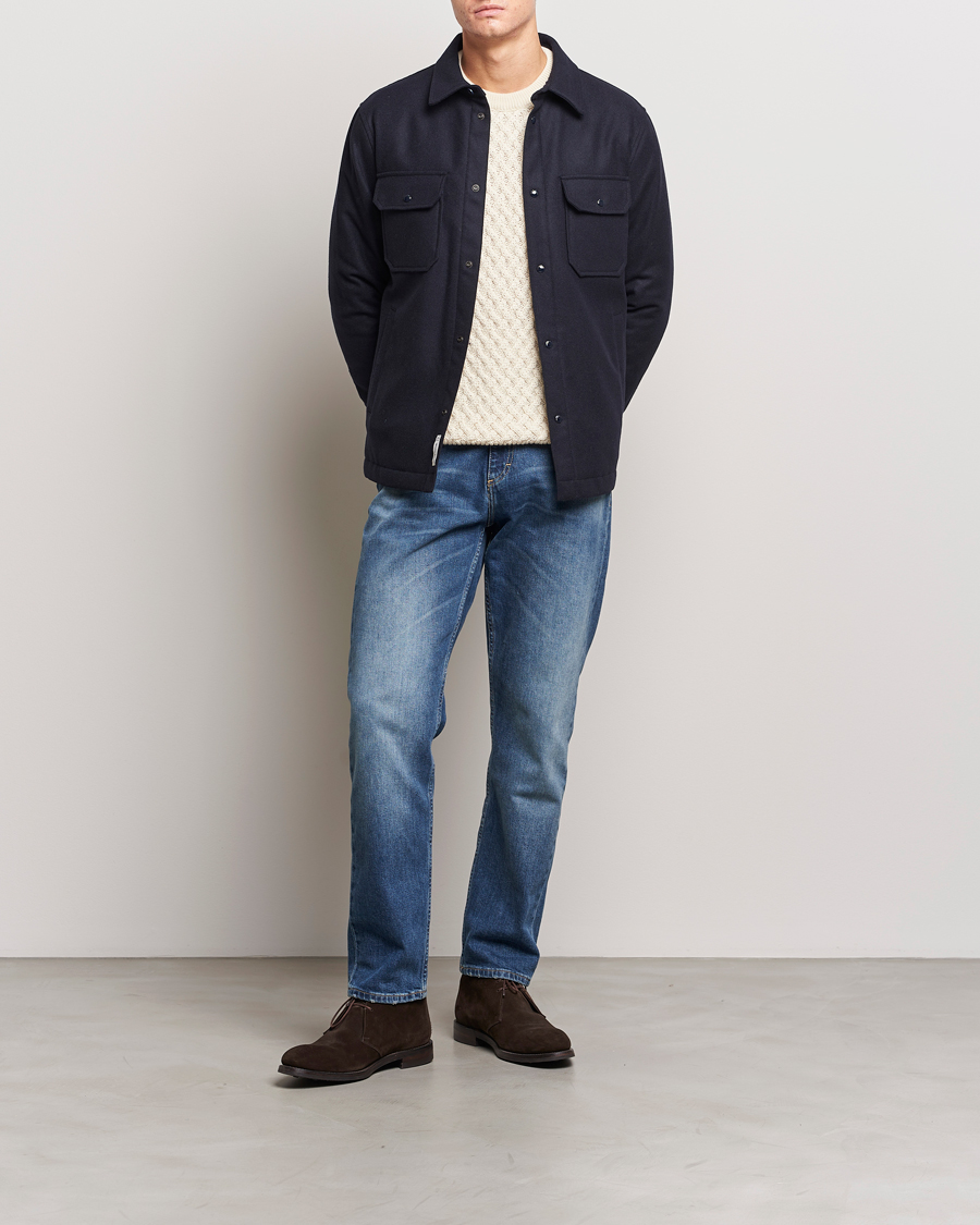 Homme | Manteaux Et Vestes | Woolrich | Alaskan Melton Wool Overshirt Melton Blue