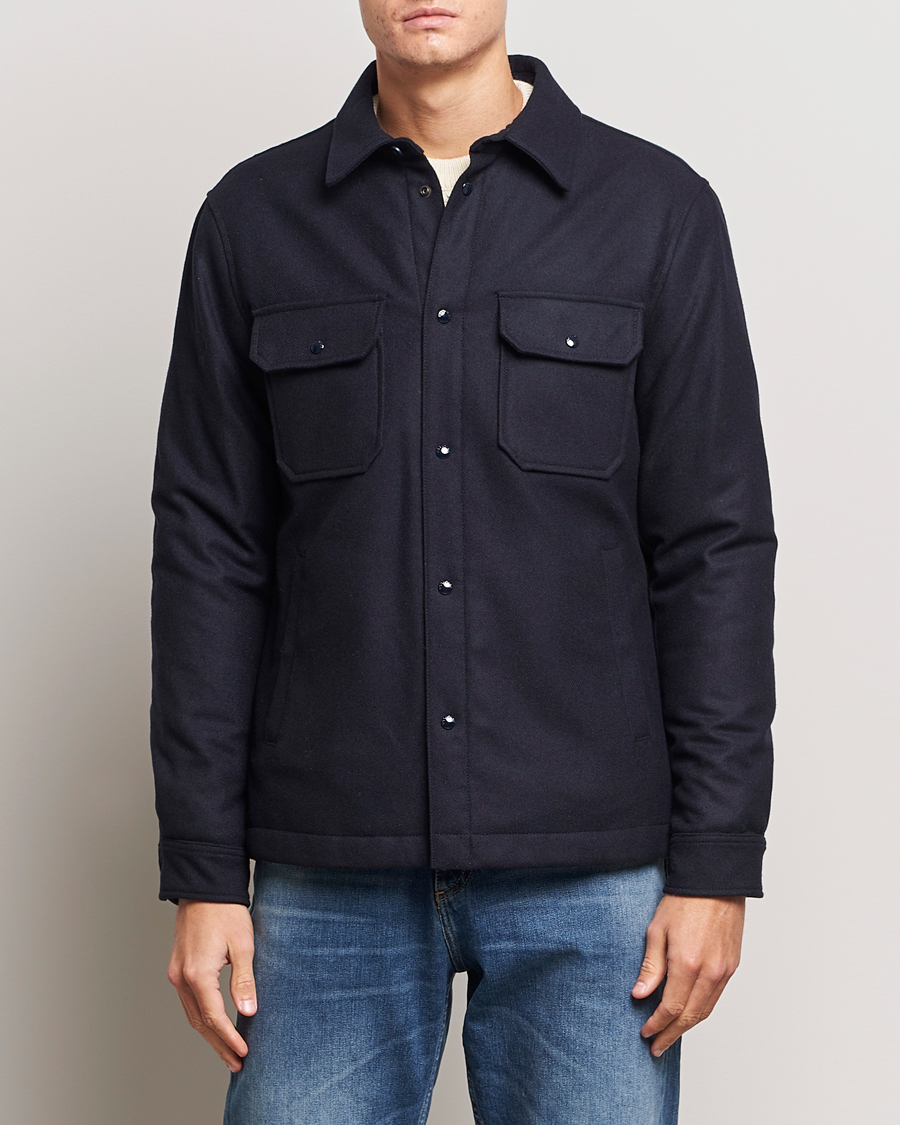 Homme | Manteaux Et Vestes | Woolrich | Alaskan Melton Wool Overshirt Melton Blue