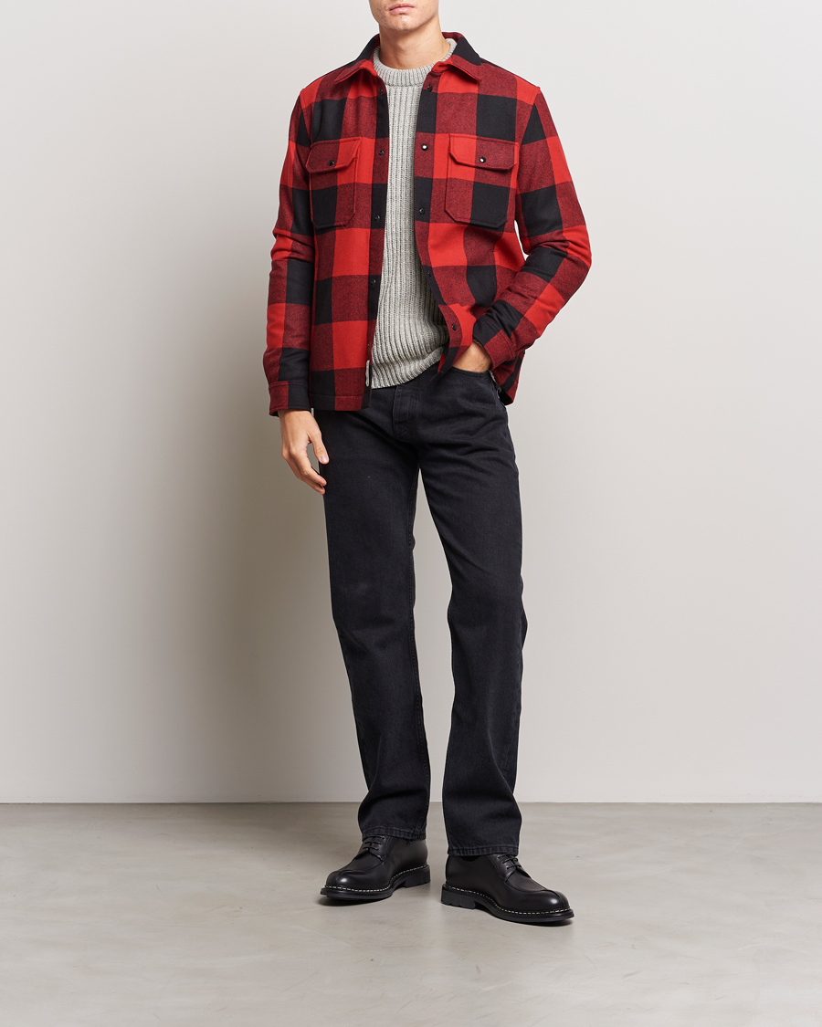 Homme | Manteaux Et Vestes | Woolrich | Alaskan Melton Wool Overshirt Red Buffalo