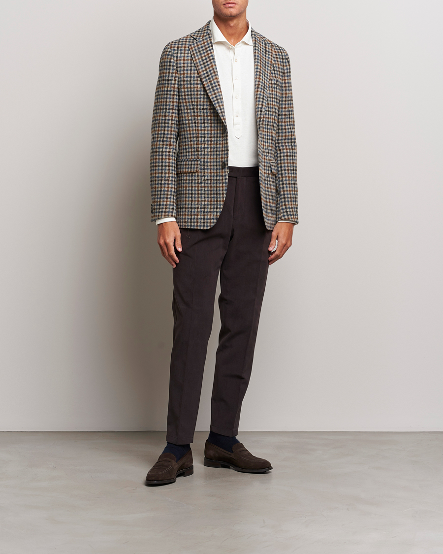 Homme | Blazers | Oscar Jacobson | Fogerty Soft Small Checked Wool Blazer Blue/Brown