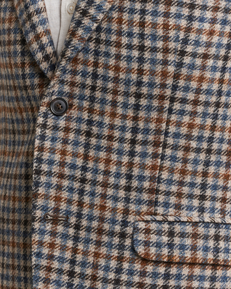 Homme | Blazers | Oscar Jacobson | Fogerty Soft Small Checked Wool Blazer Blue/Brown