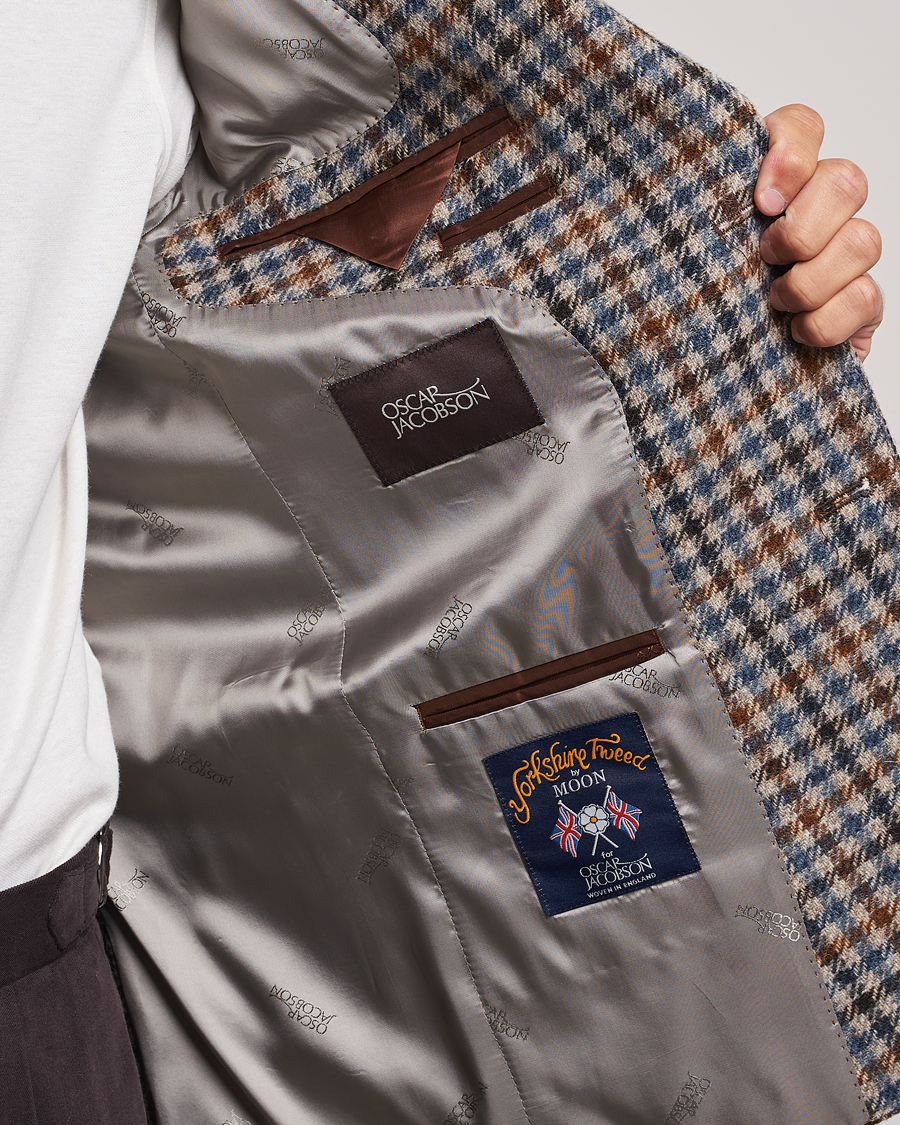 Homme | Blazers | Oscar Jacobson | Fogerty Soft Small Checked Wool Blazer Blue/Brown
