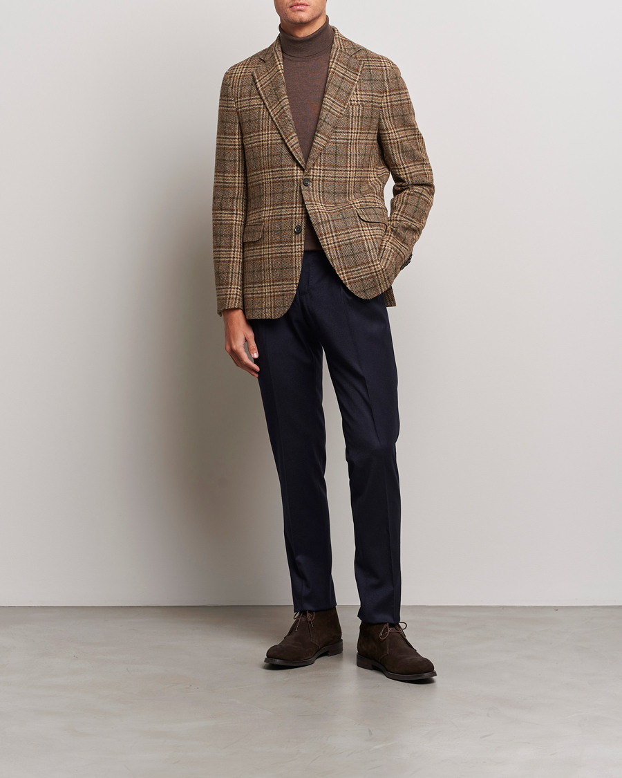 Homme | Blazers | Oscar Jacobson | Fogerty Soft Checked Wool Blazer Brown