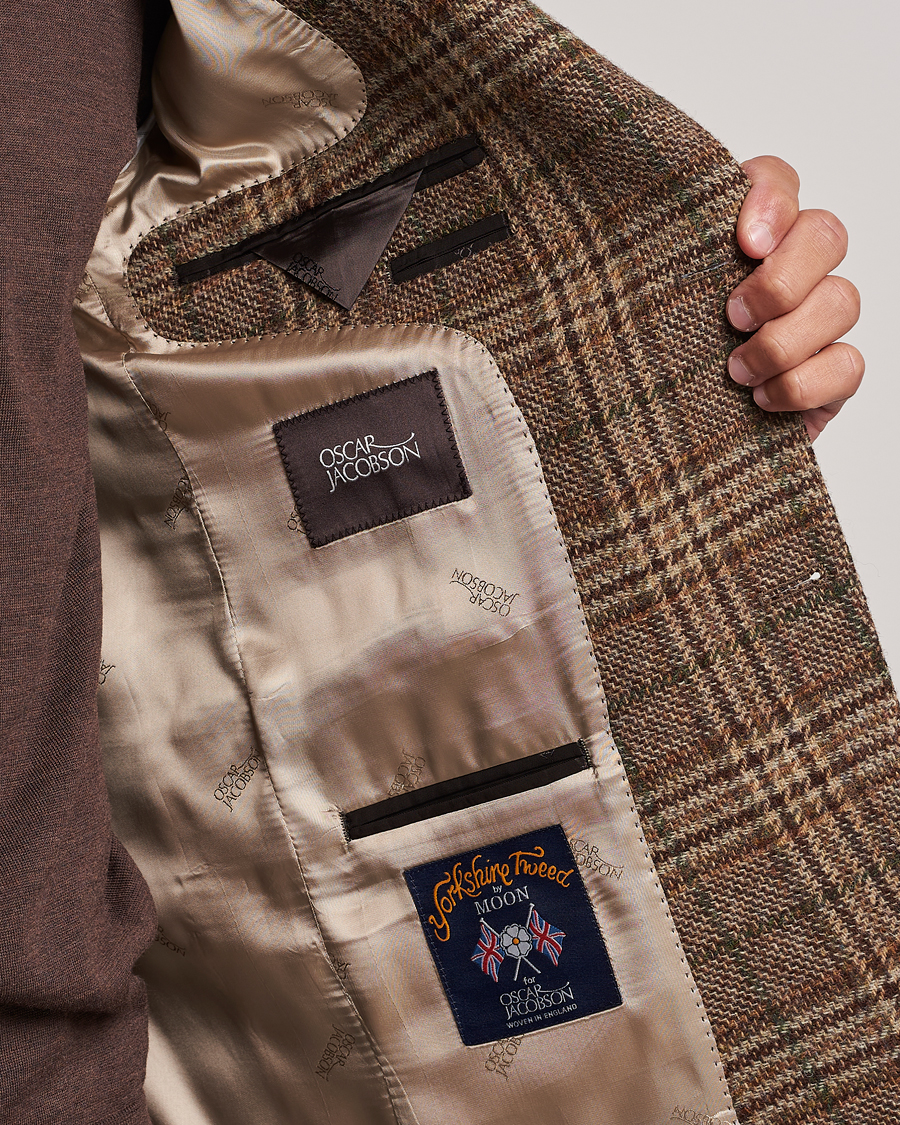 Homme | Blazers | Oscar Jacobson | Fogerty Soft Checked Wool Blazer Brown