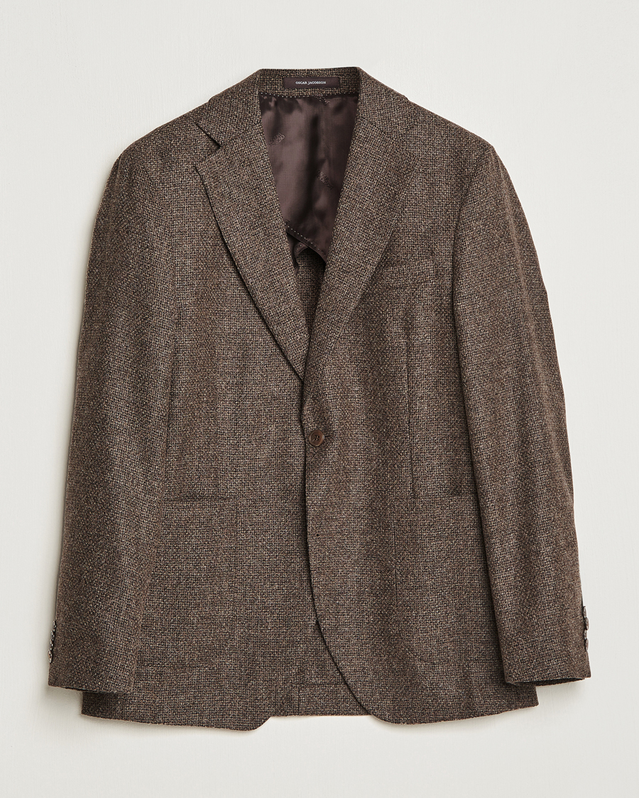 Homme | Blazers | Oscar Jacobson | Ferry Patch Hopsack Wool/Cotton/Cashmere Blazer Brown