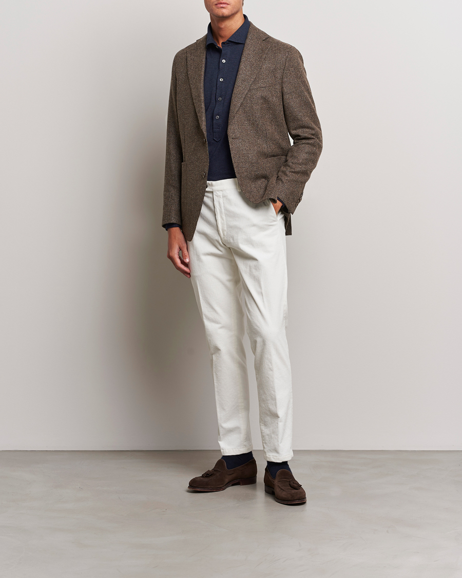 Homme | Blazers | Oscar Jacobson | Ferry Patch Hopsack Wool/Cotton/Cashmere Blazer Brown