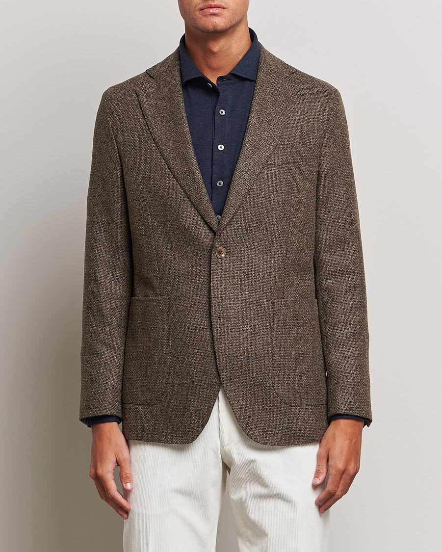 Homme | Blazers | Oscar Jacobson | Ferry Patch Hopsack Wool/Cotton/Cashmere Blazer Brown