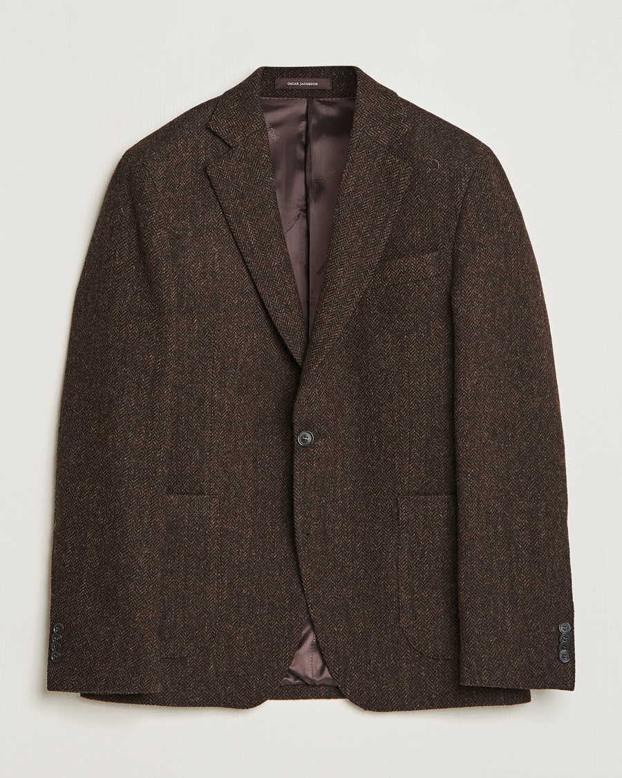 Homme | Blazers | Oscar Jacobson | Fogerty Moon Herringbone Tweed Blazer Brown