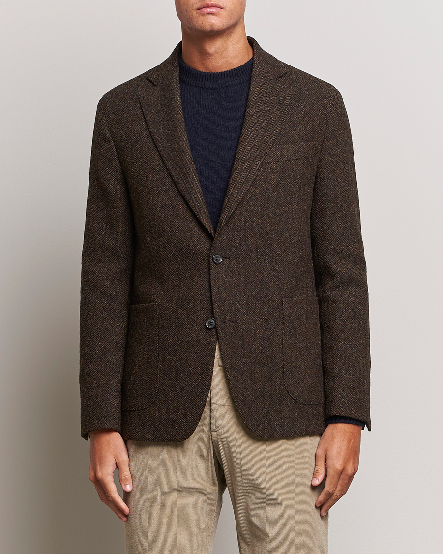 Homme | Blazers | Oscar Jacobson | Fogerty Moon Herringbone Tweed Blazer Brown