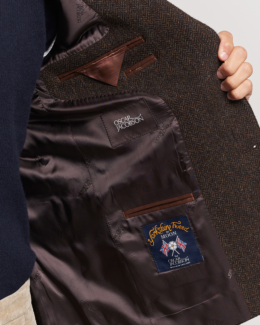 Homme | Blazers | Oscar Jacobson | Fogerty Moon Herringbone Tweed Blazer Brown