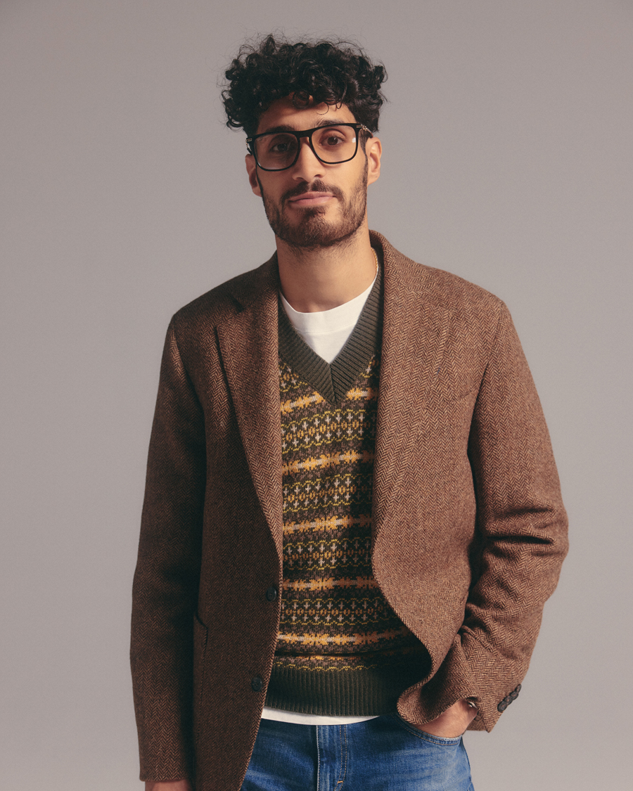 Homme | Blazers | Oscar Jacobson | Fogerty Moon Herringbone Tweed Blazer Beige