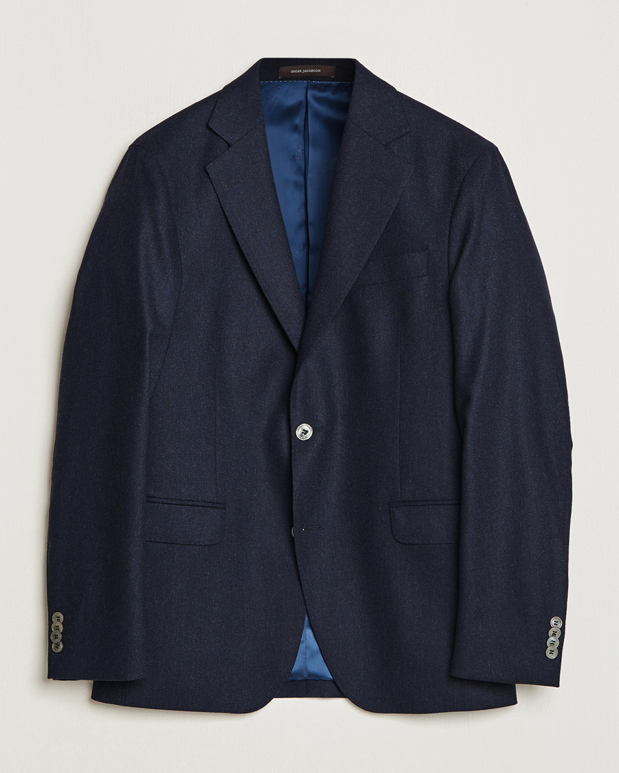 Homme | Blazers | Oscar Jacobson | Ego Wool Flannel Blazer Navy Melange