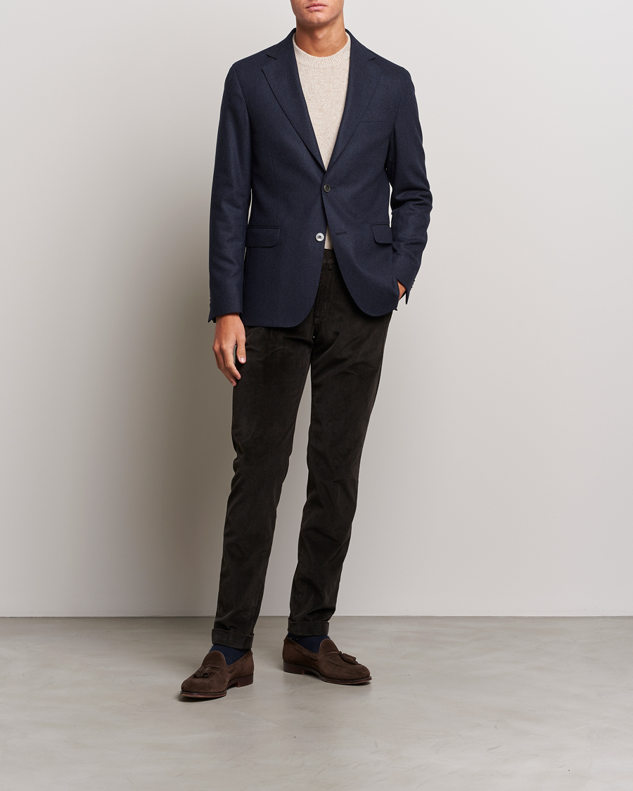 Homme | Blazers | Oscar Jacobson | Ego Wool Flannel Blazer Navy Melange