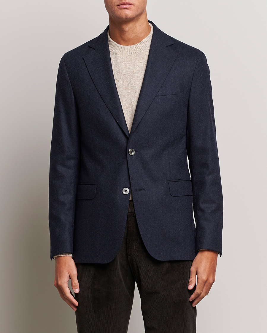 Homme | Blazers | Oscar Jacobson | Ego Wool Flannel Blazer Navy Melange