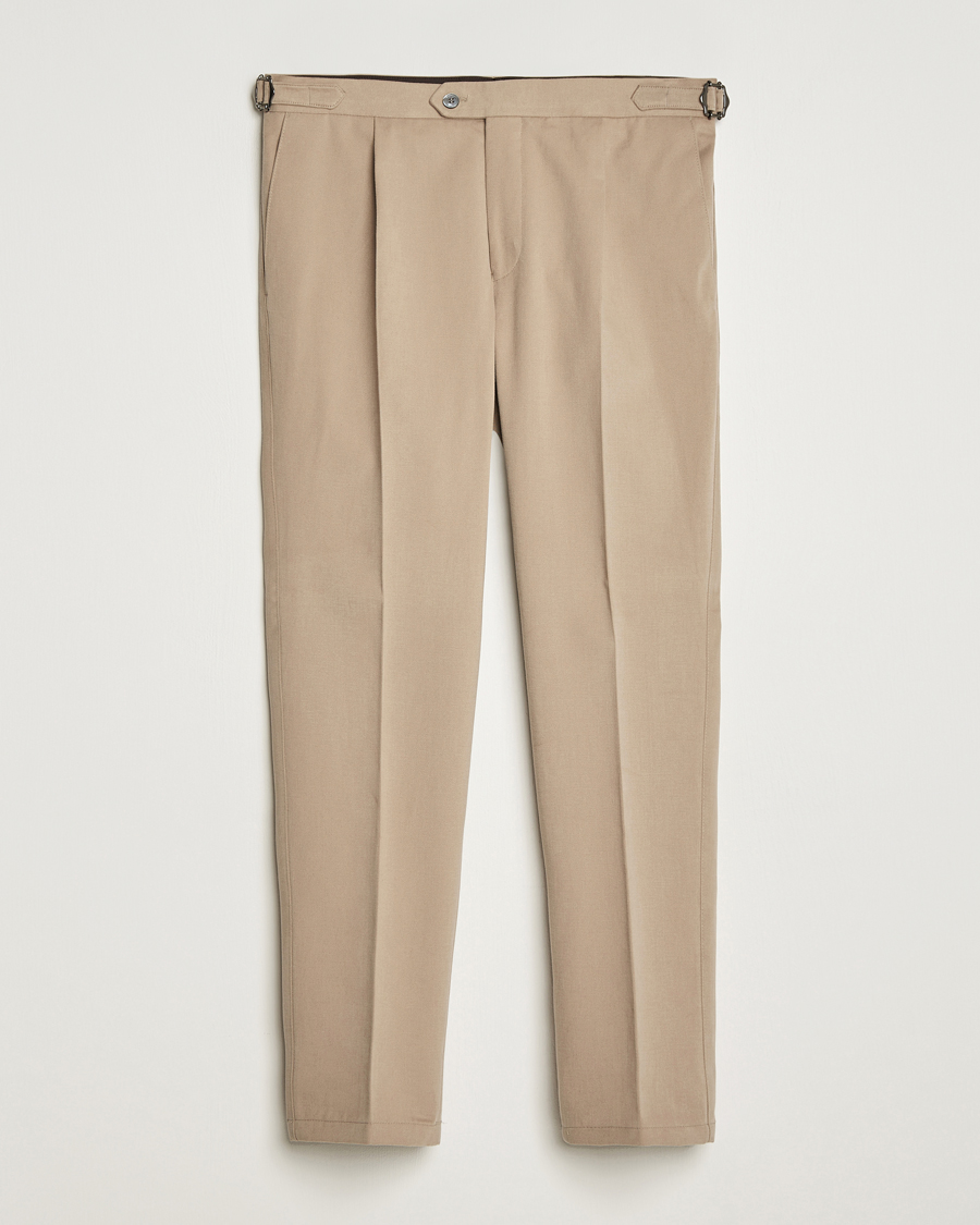 Homme | Pantalons | Oscar Jacobson | Delon Brushed Cotton Trousers Beige