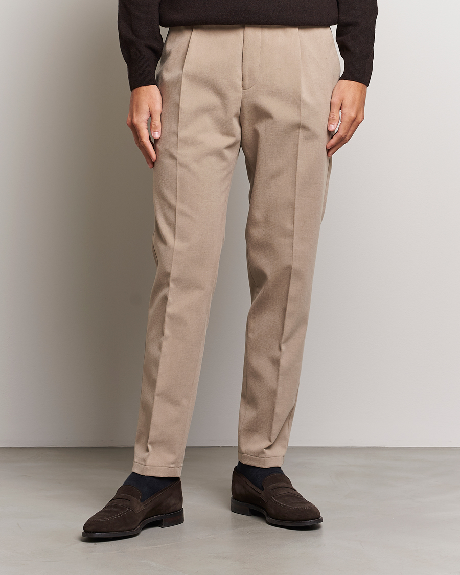 Homme | Pantalons | Oscar Jacobson | Delon Brushed Cotton Trousers Beige