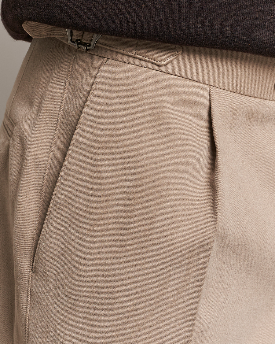 Homme | Pantalons | Oscar Jacobson | Delon Brushed Cotton Trousers Beige