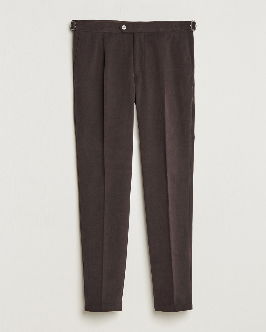 Homme | Pantalons | Oscar Jacobson | Delon Brushed Cotton Trousers Brown