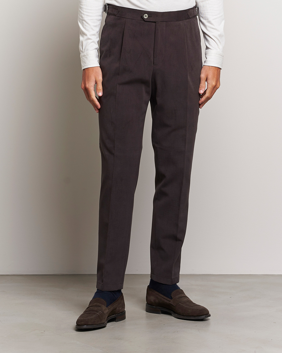 Homme | Pantalons | Oscar Jacobson | Delon Brushed Cotton Trousers Brown